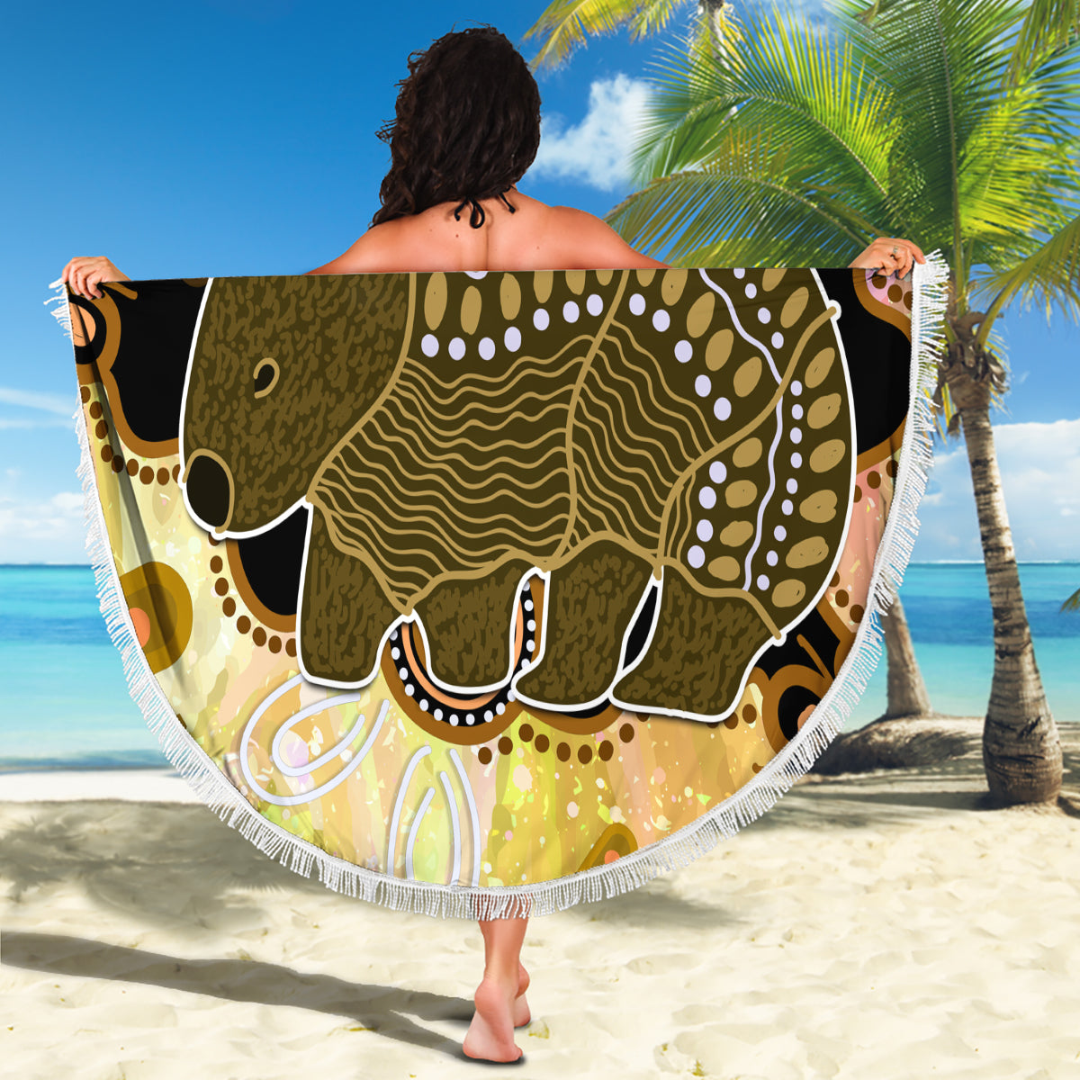 Australia Opal Wombat Beach Blanket Aussie Aboriginal Art