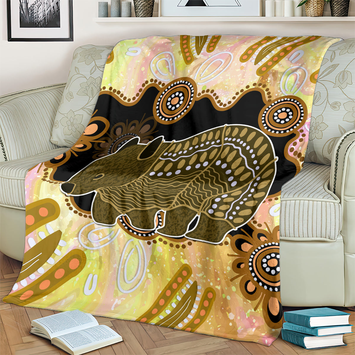 Australia Opal Wombat Blanket Aussie Aboriginal Art