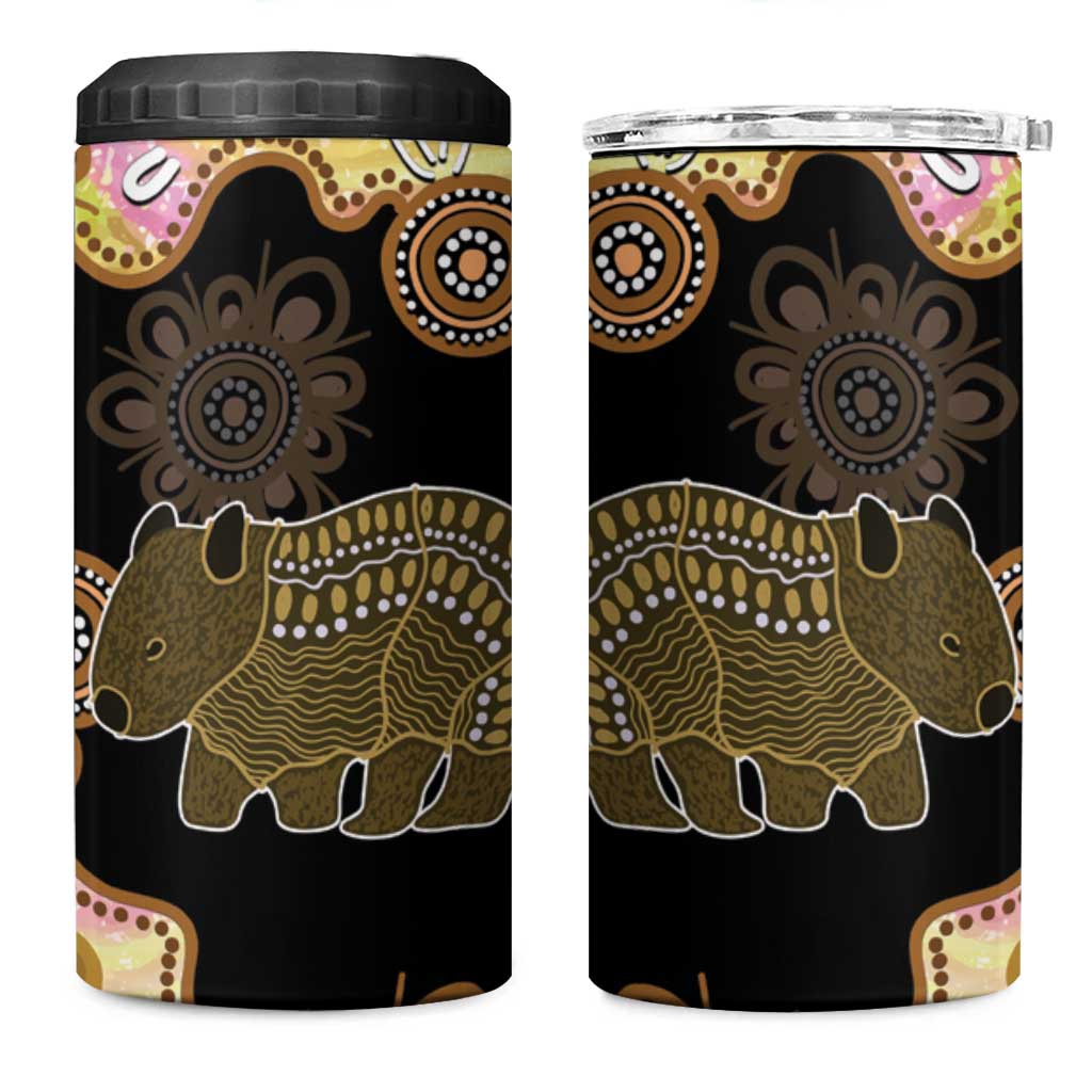 Australia Opal Wombat 4 in 1 Can Cooler Tumbler Aussie Aboriginal Art