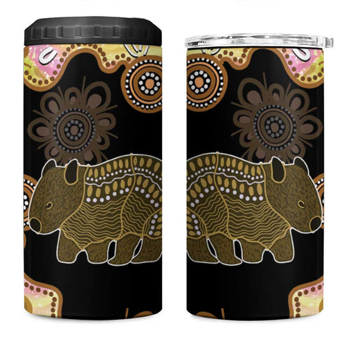 Australia Opal Wombat 4 in 1 Can Cooler Tumbler Aussie Aboriginal Art