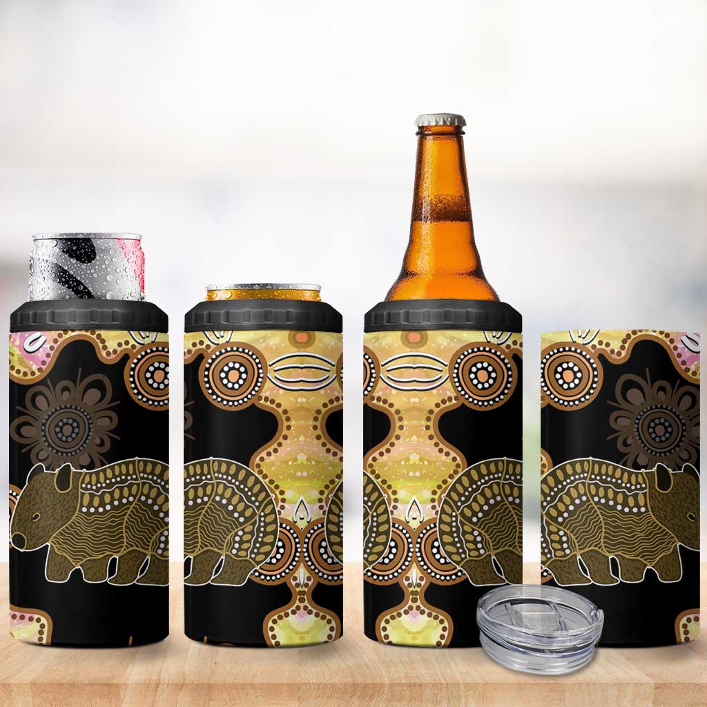Australia Opal Wombat 4 in 1 Can Cooler Tumbler Aussie Aboriginal Art