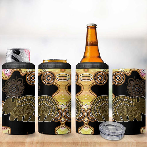 Australia Opal Wombat 4 in 1 Can Cooler Tumbler Aussie Aboriginal Art