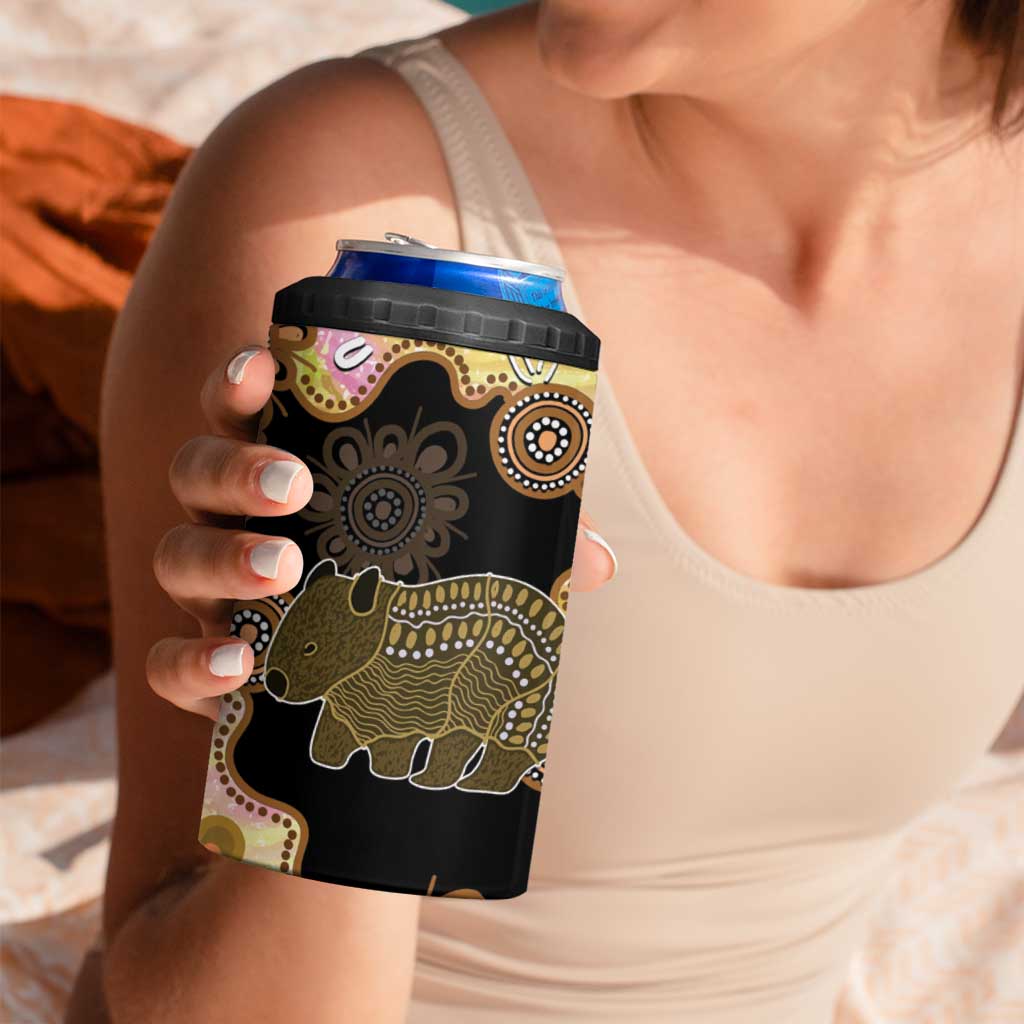 Australia Opal Wombat 4 in 1 Can Cooler Tumbler Aussie Aboriginal Art