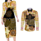 Australia Opal Wombat Couples Matching Long Sleeve Bodycon Dress and Long Sleeve Button Shirt Aussie Aboriginal Art