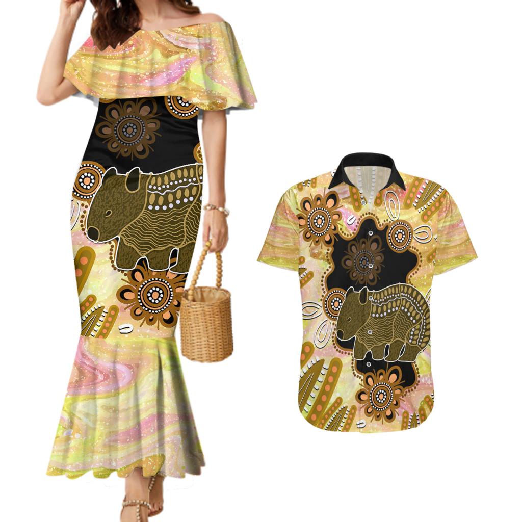 Australia Opal Wombat Couples Matching Mermaid Dress and Hawaiian Shirt Aussie Aboriginal Art