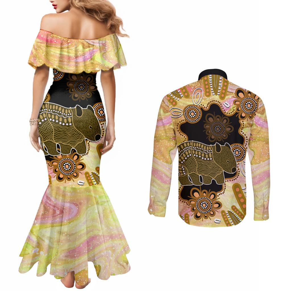Australia Opal Wombat Couples Matching Mermaid Dress and Long Sleeve Button Shirt Aussie Aboriginal Art