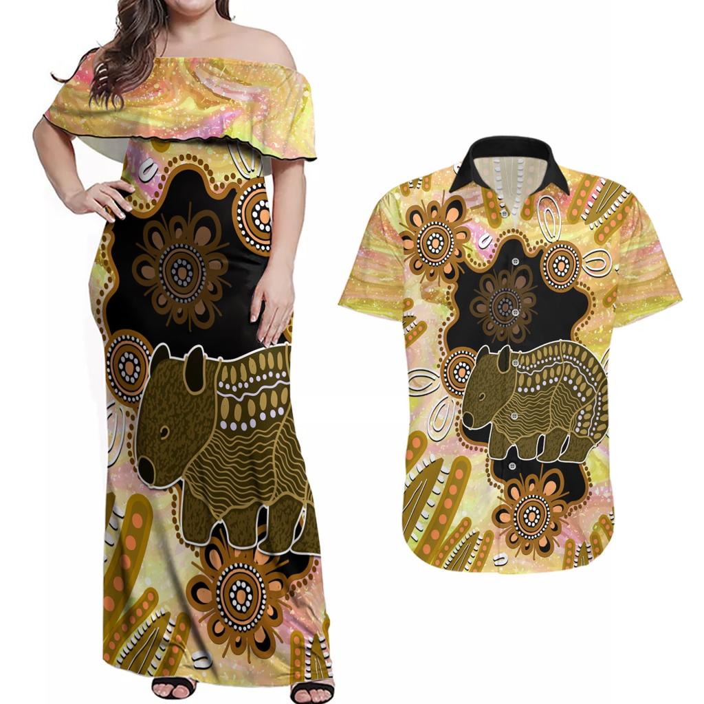 Australia Opal Wombat Couples Matching Off Shoulder Maxi Dress and Hawaiian Shirt Aussie Aboriginal Art