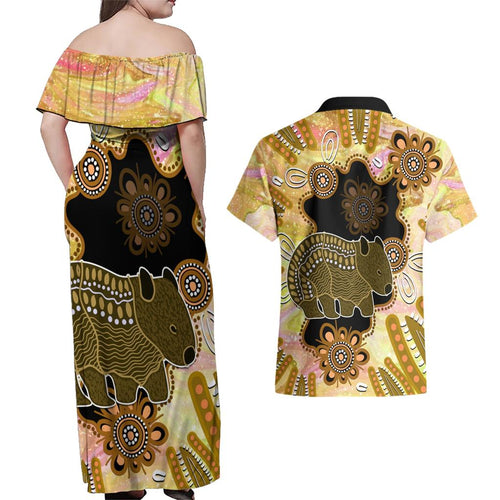 Australia Opal Wombat Couples Matching Off Shoulder Maxi Dress and Hawaiian Shirt Aussie Aboriginal Art