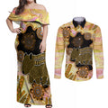 Australia Opal Wombat Couples Matching Off Shoulder Maxi Dress and Long Sleeve Button Shirt Aussie Aboriginal Art