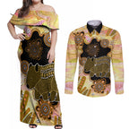Australia Opal Wombat Couples Matching Off Shoulder Maxi Dress and Long Sleeve Button Shirt Aussie Aboriginal Art