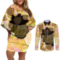 Australia Opal Wombat Couples Matching Off Shoulder Short Dress and Long Sleeve Button Shirt Aussie Aboriginal Art