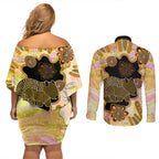 Australia Opal Wombat Couples Matching Off Shoulder Short Dress and Long Sleeve Button Shirt Aussie Aboriginal Art