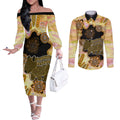 Australia Opal Wombat Couples Matching Off The Shoulder Long Sleeve Dress and Long Sleeve Button Shirt Aussie Aboriginal Art