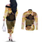 Australia Opal Wombat Couples Matching Off The Shoulder Long Sleeve Dress and Long Sleeve Button Shirt Aussie Aboriginal Art