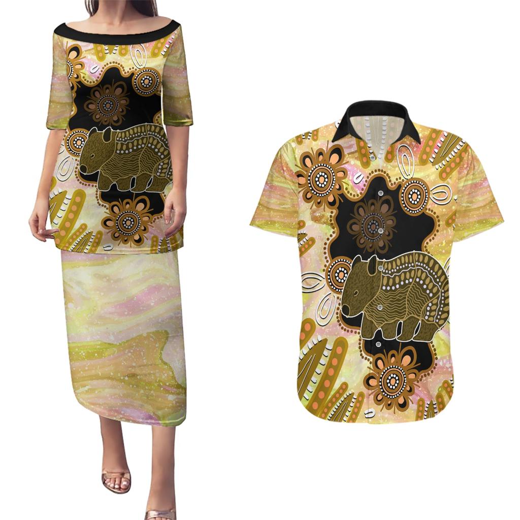 Australia Opal Wombat Couples Matching Puletasi and Hawaiian Shirt Aussie Aboriginal Art