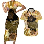 Australia Opal Wombat Couples Matching Short Sleeve Bodycon Dress and Hawaiian Shirt Aussie Aboriginal Art
