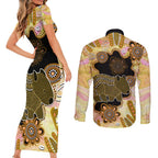 Australia Opal Wombat Couples Matching Short Sleeve Bodycon Dress and Long Sleeve Button Shirt Aussie Aboriginal Art