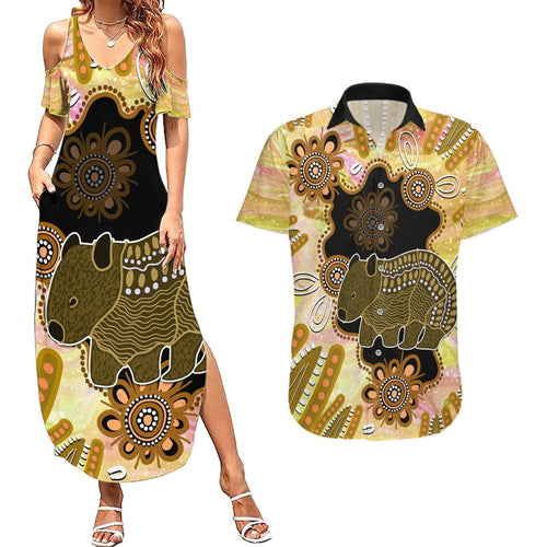 Australia Opal Wombat Couples Matching Summer Maxi Dress and Hawaiian Shirt Aussie Aboriginal Art