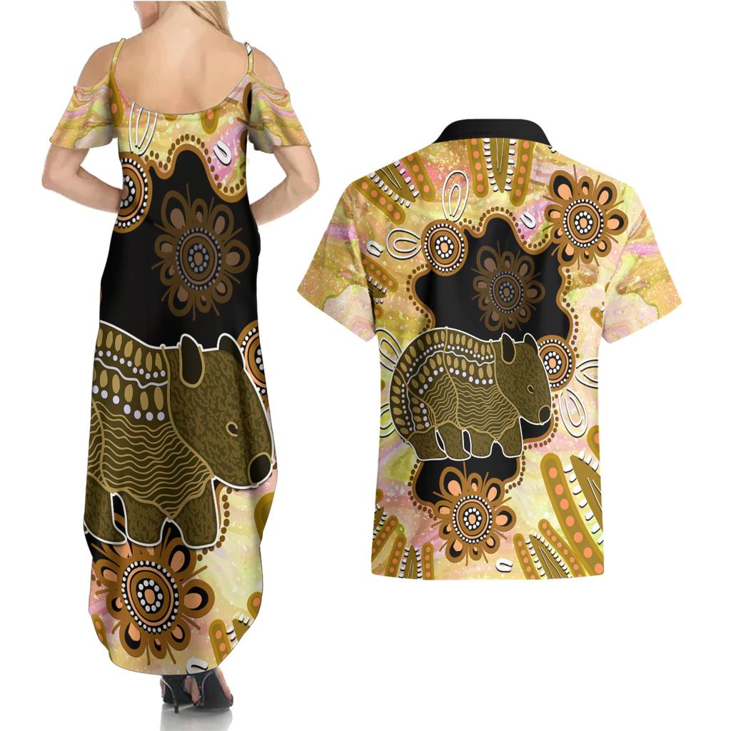 Australia Opal Wombat Couples Matching Summer Maxi Dress and Hawaiian Shirt Aussie Aboriginal Art