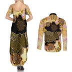 Australia Opal Wombat Couples Matching Summer Maxi Dress and Long Sleeve Button Shirt Aussie Aboriginal Art