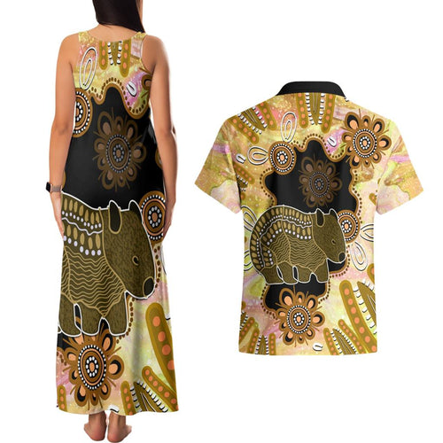 Australia Opal Wombat Couples Matching Tank Maxi Dress and Hawaiian Shirt Aussie Aboriginal Art