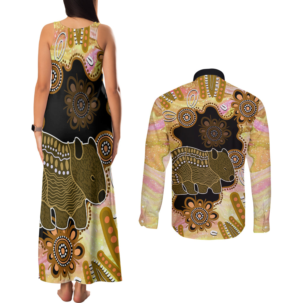 Australia Opal Wombat Couples Matching Tank Maxi Dress and Long Sleeve Button Shirt Aussie Aboriginal Art
