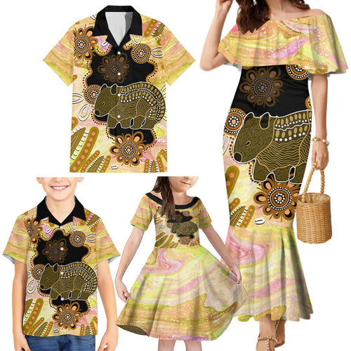 Australia Opal Wombat Family Matching Mermaid Dress and Hawaiian Shirt Aussie Aboriginal Art