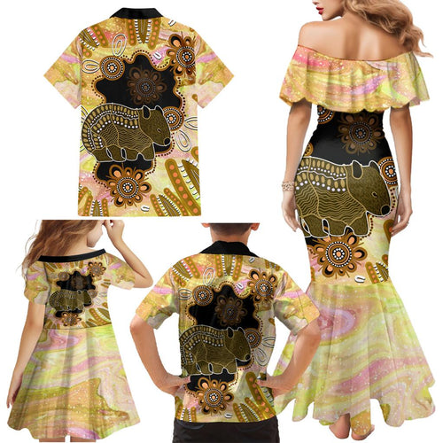Australia Opal Wombat Family Matching Mermaid Dress and Hawaiian Shirt Aussie Aboriginal Art