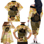 Australia Opal Wombat Family Matching Off Shoulder Long Sleeve Dress and Hawaiian Shirt Aussie Aboriginal Art