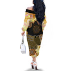 Australia Opal Wombat Family Matching Off Shoulder Long Sleeve Dress and Hawaiian Shirt Aussie Aboriginal Art