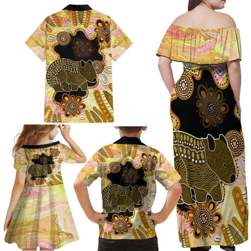 Australia Opal Wombat Family Matching Off Shoulder Maxi Dress and Hawaiian Shirt Aussie Aboriginal Art