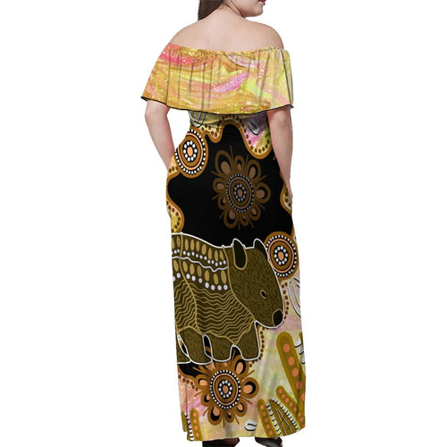 Australia Opal Wombat Family Matching Off Shoulder Maxi Dress and Hawaiian Shirt Aussie Aboriginal Art