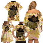 Australia Opal Wombat Family Matching Off Shoulder Short Dress and Hawaiian Shirt Aussie Aboriginal Art