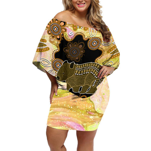 Australia Opal Wombat Family Matching Off Shoulder Short Dress and Hawaiian Shirt Aussie Aboriginal Art
