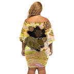 Australia Opal Wombat Family Matching Off Shoulder Short Dress and Hawaiian Shirt Aussie Aboriginal Art