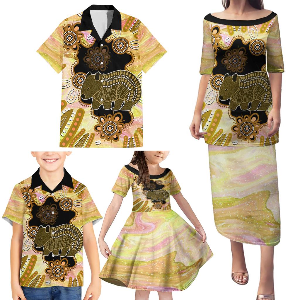 Australia Opal Wombat Family Matching Puletasi and Hawaiian Shirt Aussie Aboriginal Art