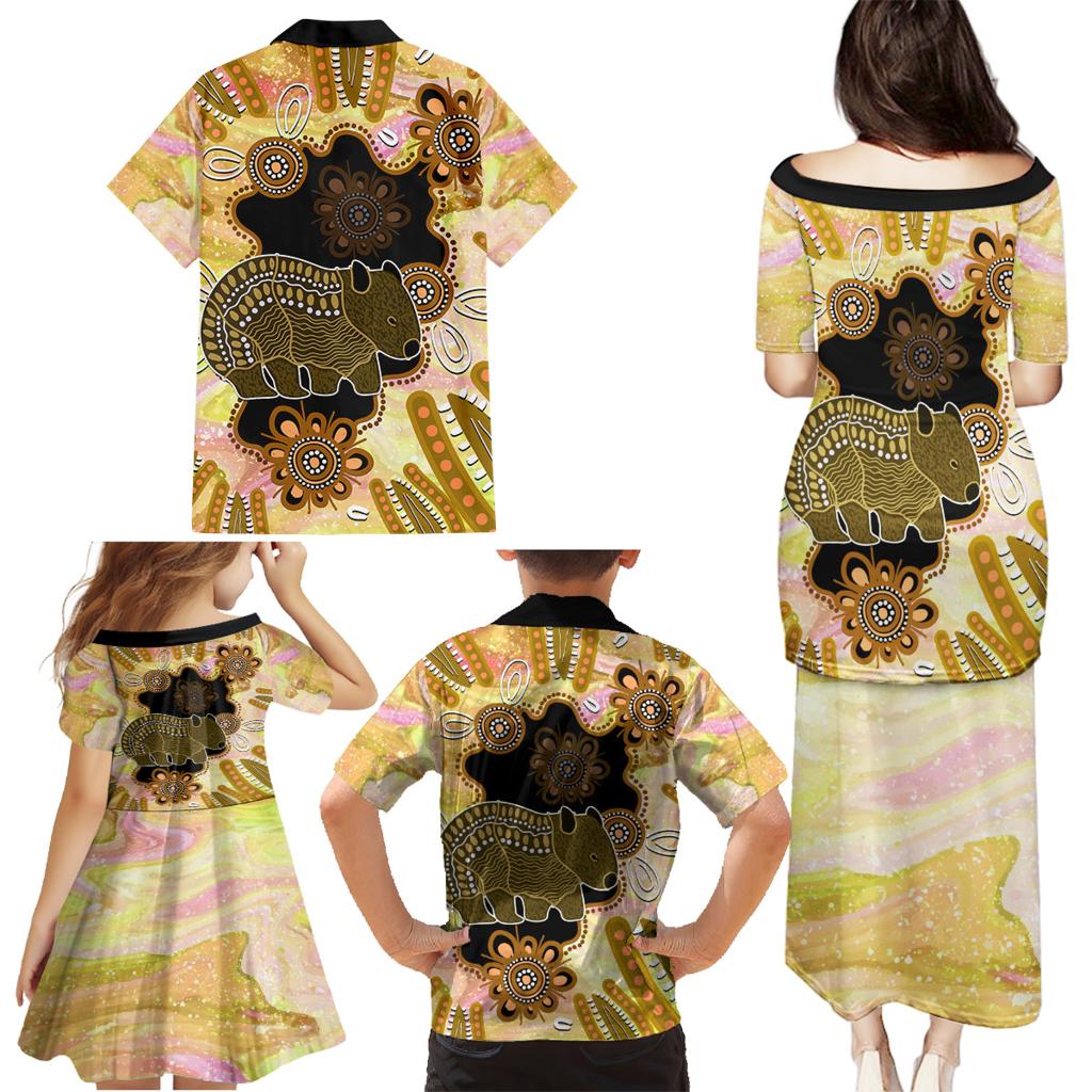 Australia Opal Wombat Family Matching Puletasi and Hawaiian Shirt Aussie Aboriginal Art