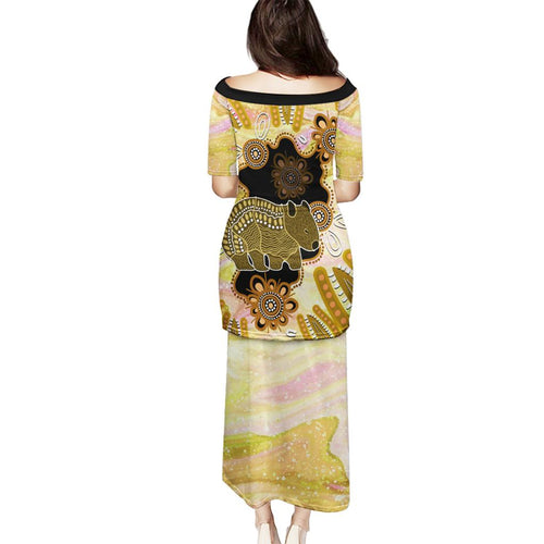 Australia Opal Wombat Family Matching Puletasi and Hawaiian Shirt Aussie Aboriginal Art