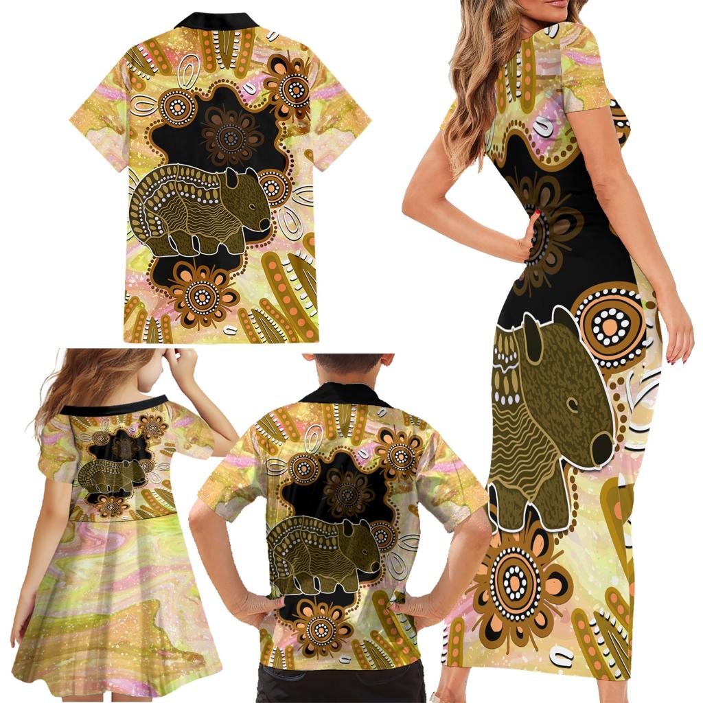 Australia Opal Wombat Family Matching Short Sleeve Bodycon Dress and Hawaiian Shirt Aussie Aboriginal Art