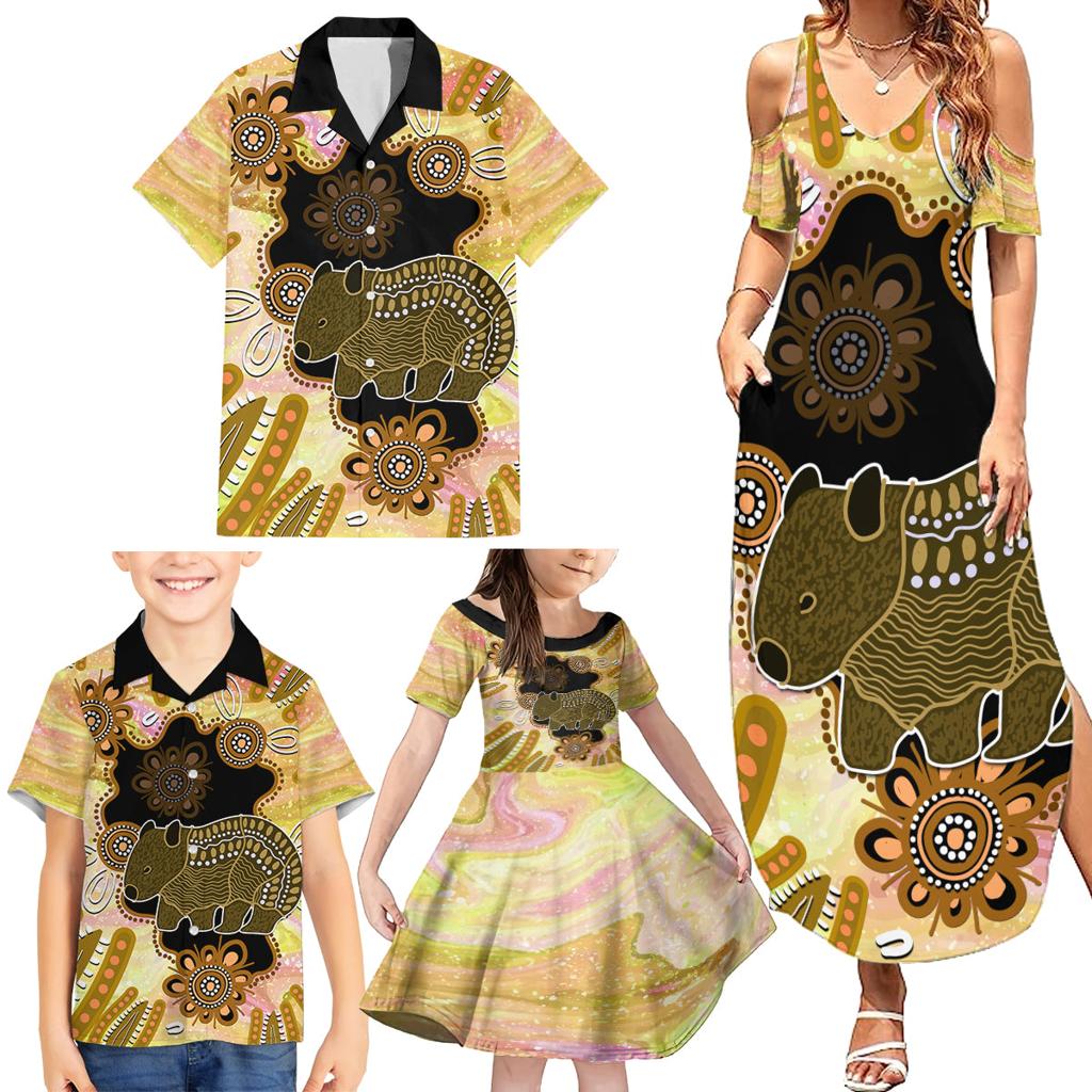 Australia Opal Wombat Family Matching Summer Maxi Dress and Hawaiian Shirt Aussie Aboriginal Art