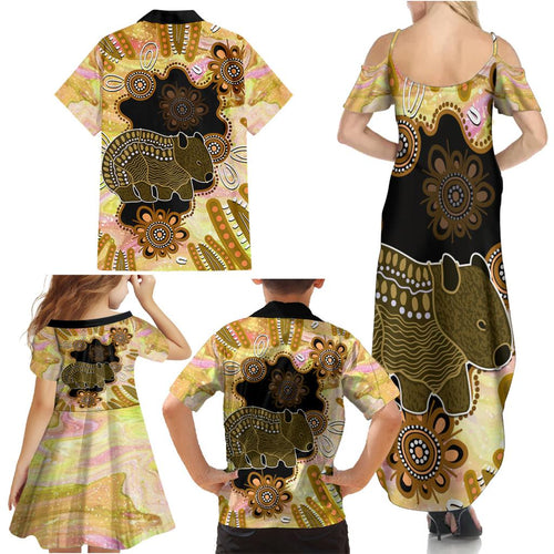 Australia Opal Wombat Family Matching Summer Maxi Dress and Hawaiian Shirt Aussie Aboriginal Art