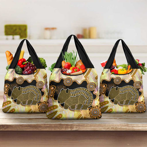 Australia Opal Wombat Grocery Bag Aussie Aboriginal Art
