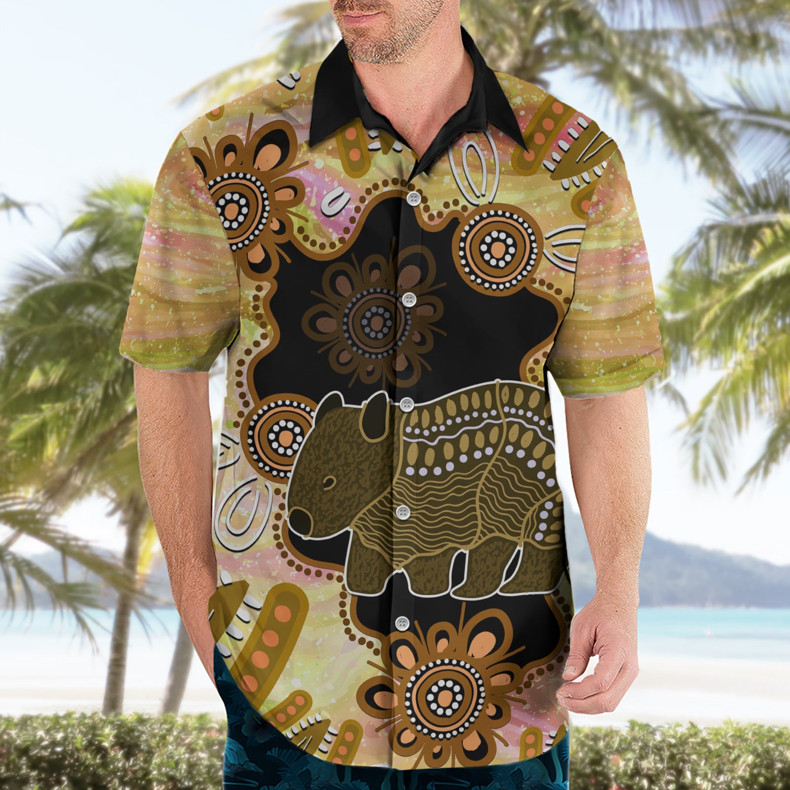 Australia Opal Wombat Hawaiian Shirt Aussie Aboriginal Art