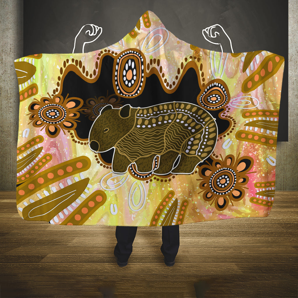 Australia Opal Wombat Hooded Blanket Aussie Aboriginal Art