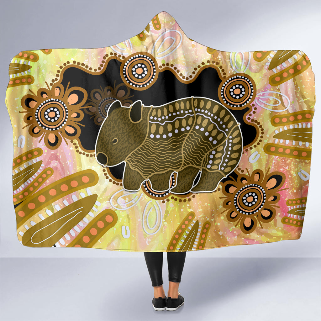 Australia Opal Wombat Hooded Blanket Aussie Aboriginal Art