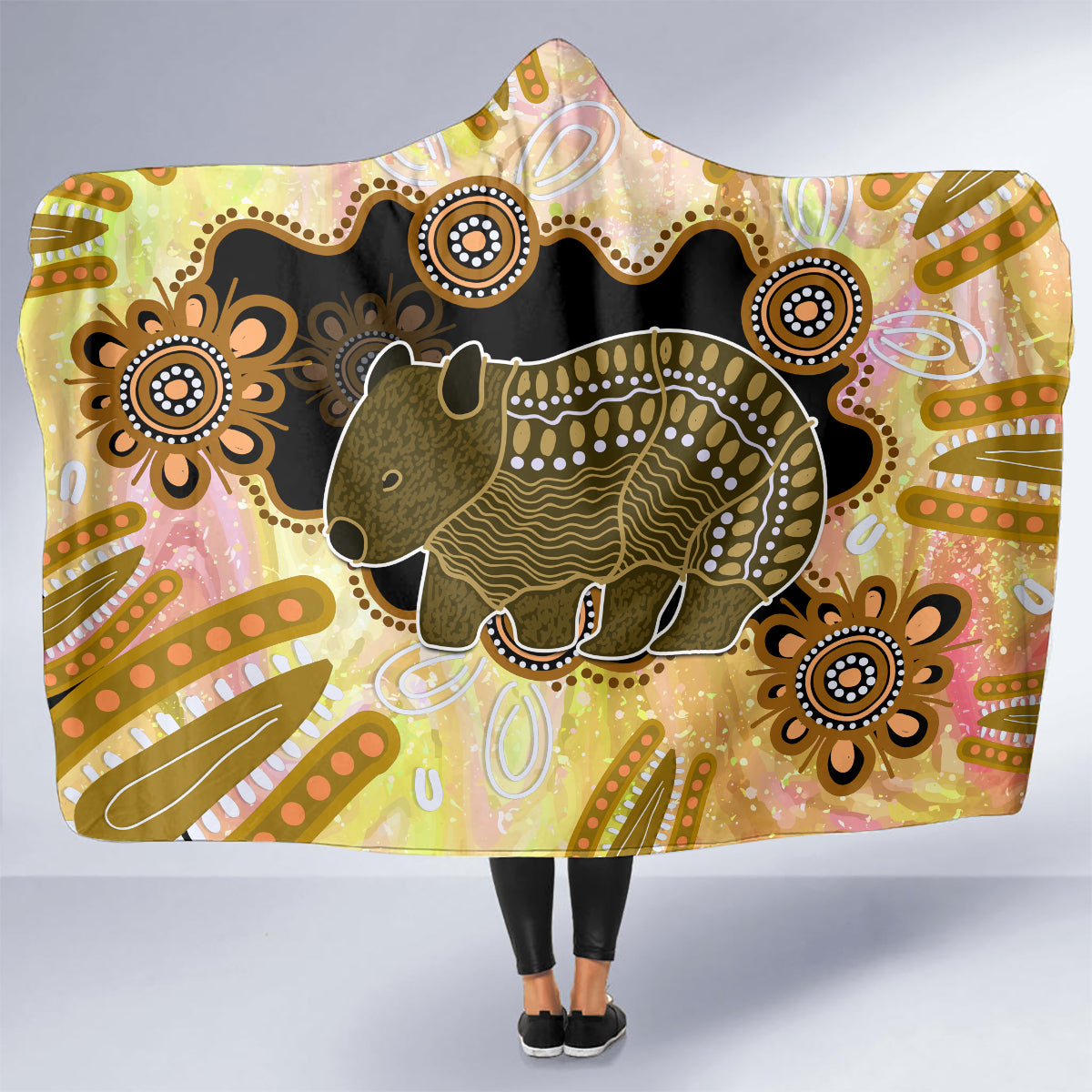 Australia Opal Wombat Hooded Blanket Aussie Aboriginal Art