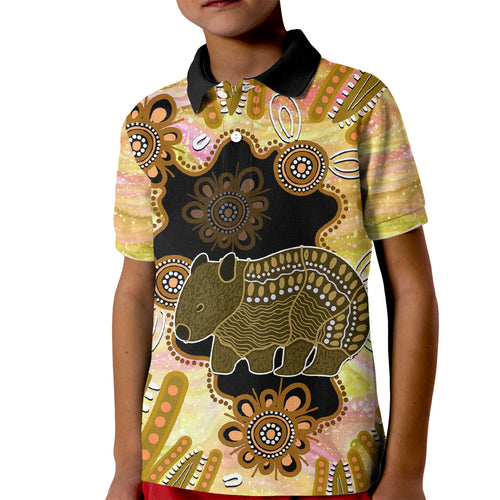 Australia Opal Wombat Kid Polo Shirt Aussie Aboriginal Art
