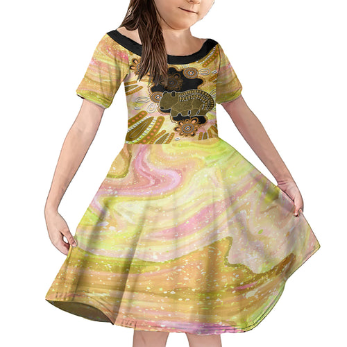 Australia Opal Wombat Kid Short Sleeve Dress Aussie Aboriginal Art