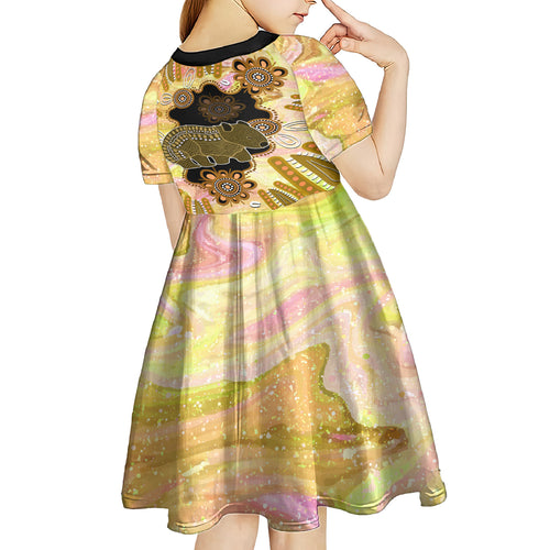 Australia Opal Wombat Kid Short Sleeve Dress Aussie Aboriginal Art