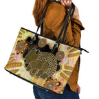 Australia Opal Wombat Leather Tote Bag Aussie Aboriginal Art